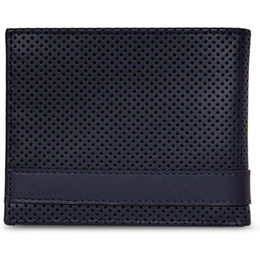 Men's Perforated-Navy Bifold Leather Wallet RFID Blocking ID Window Card Slots